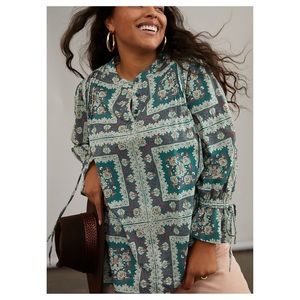 Anthropologie Green Print Blouse
